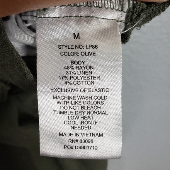 Linen Blend Cropped Paperbag Waist Olive Green Pants Sz M Goblincore Gremlincore - Picture 7 of 7